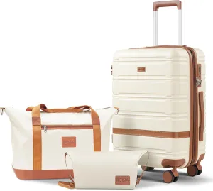 carry on Luggage Sets,20 Inch Expandable Carry-on suitcases with spinner wheels,Hard Shell Travel Luggage airline approved，with TSA Lock (Beige)