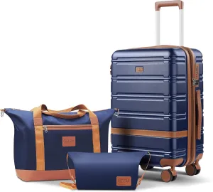 carry on Luggage Sets,20 Inch Expandable Carry-on suitcases with spinner wheels,Hard Shell Travel Luggage airline approved，with TSA Lock (Navy)