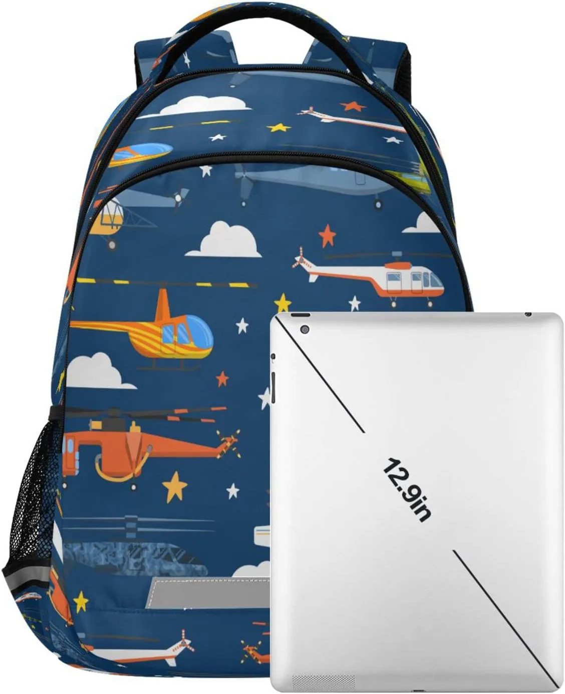 Cartoon Helicopter Backpack for Girls Kids Boys School Bookbags, Student Laptop Backpack Carrying Bag Casual Lightweight Travel Sports Day Packs
