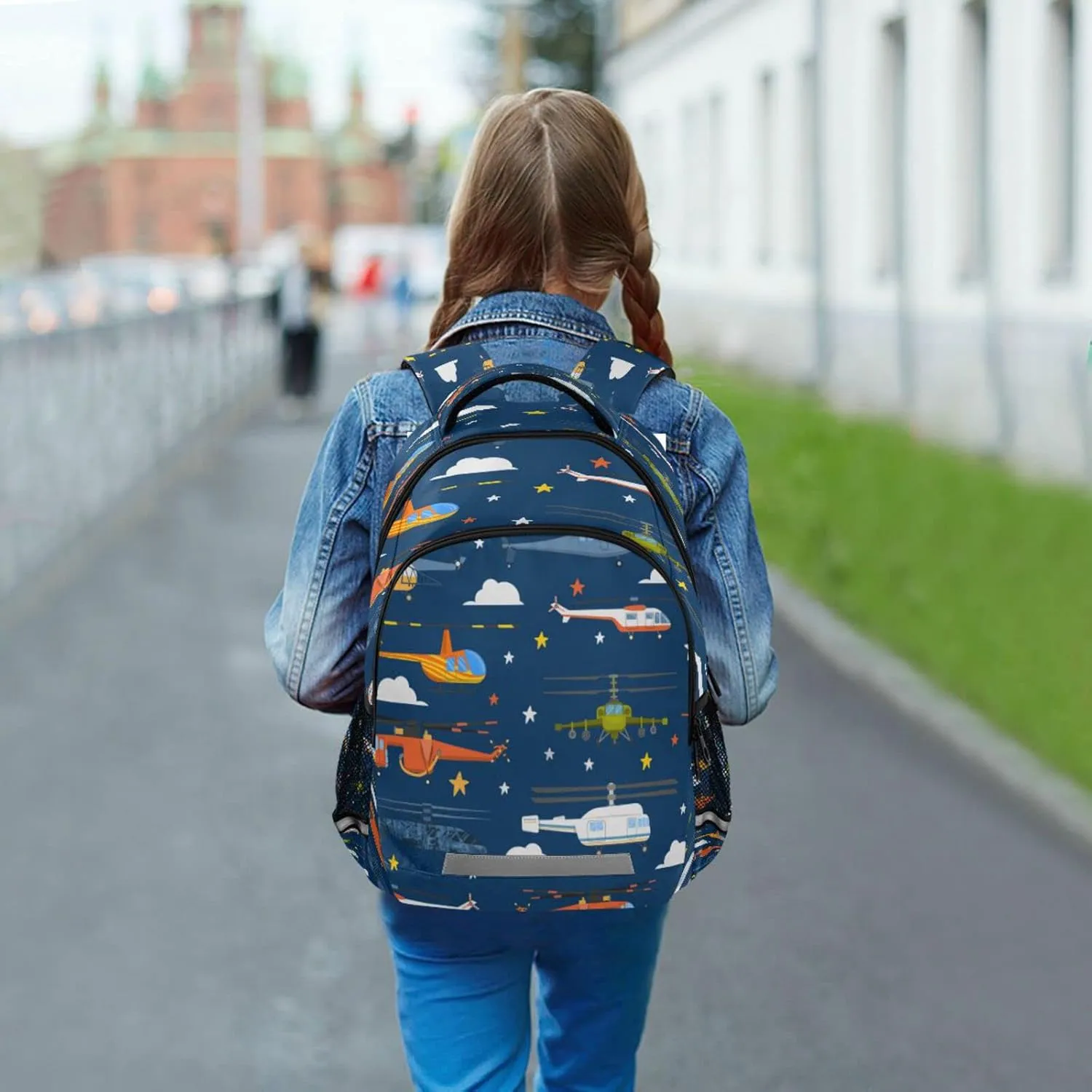 Cartoon Helicopter Backpack for Girls Kids Boys School Bookbags, Student Laptop Backpack Carrying Bag Casual Lightweight Travel Sports Day Packs