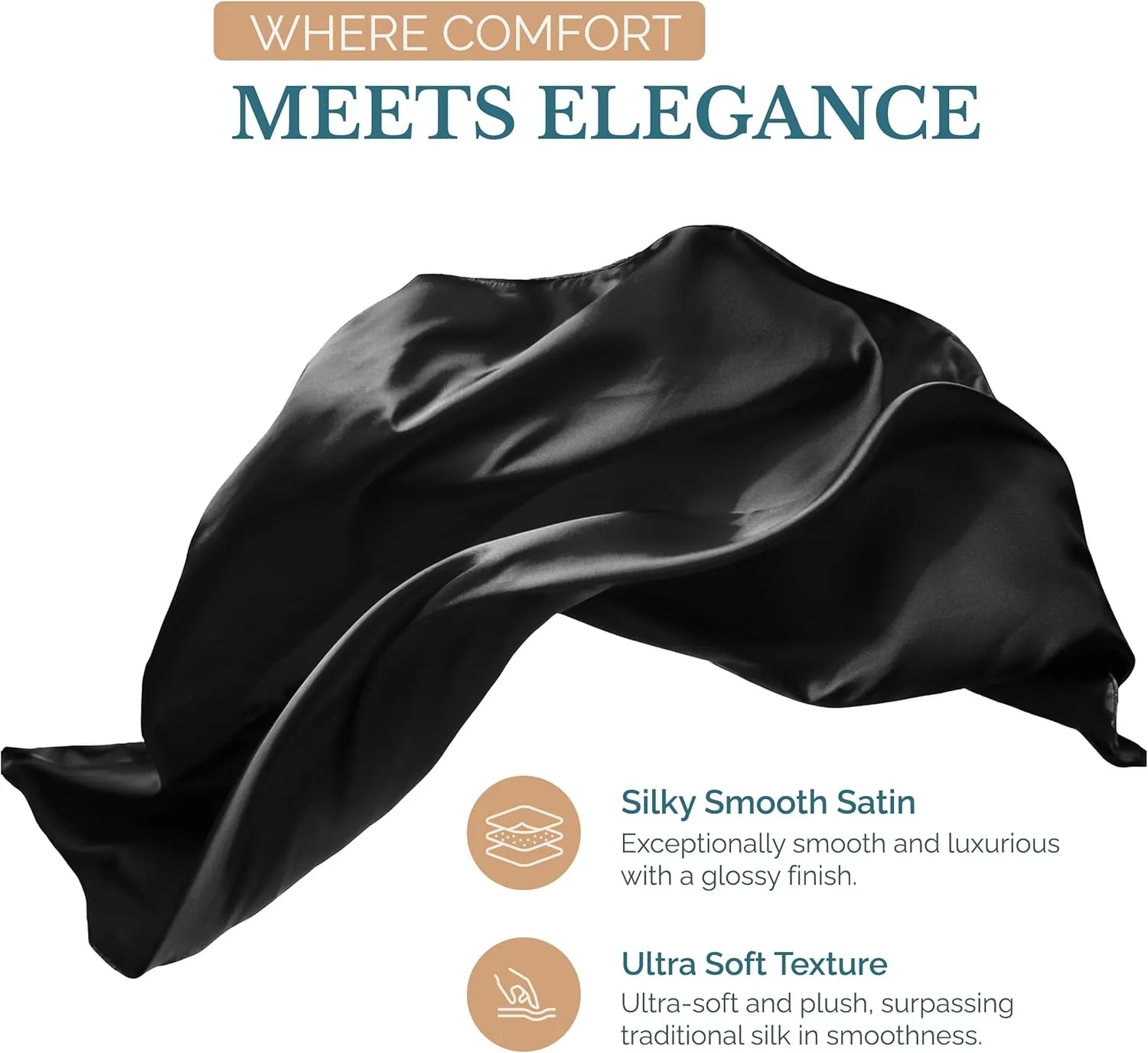 Casa Platino Twin Satin Sheets Set - 3 Pieces - Super Soft Like Silk - 1 Deep Pocket Fitted Sheet, 1 Flat Sheet & 1 Standard Pillowcase - All Season Excellent Thermo Regulation - Black Bed Sheets Set