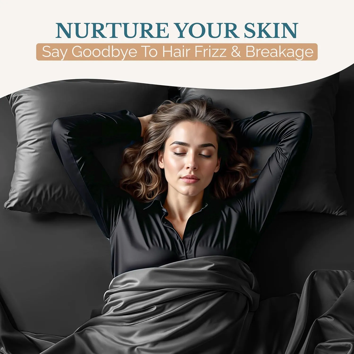 Casa Platino Twin Satin Sheets Set - 3 Pieces - Super Soft Like Silk - 1 Deep Pocket Fitted Sheet, 1 Flat Sheet & 1 Standard Pillowcase - All Season Excellent Thermo Regulation - Black Bed Sheets Set
