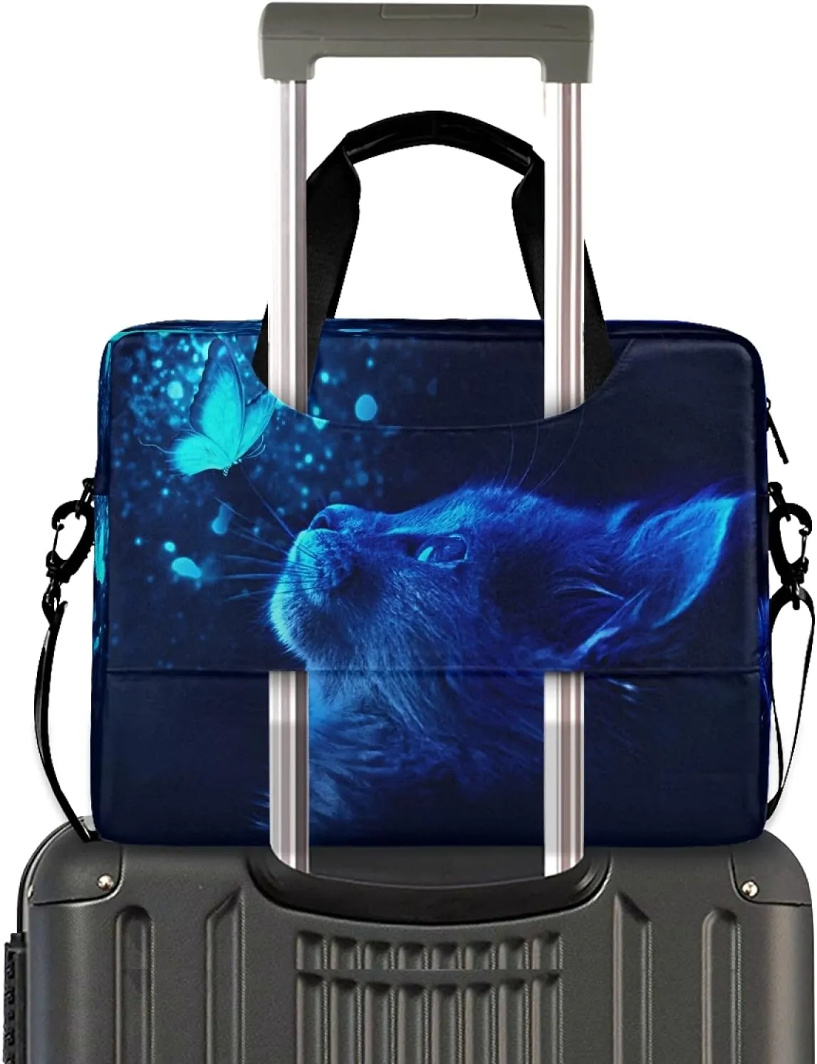 Cat Butterfly Light Blue Laptop Messenger Bag Case Sleeve Briefcase for Men Women