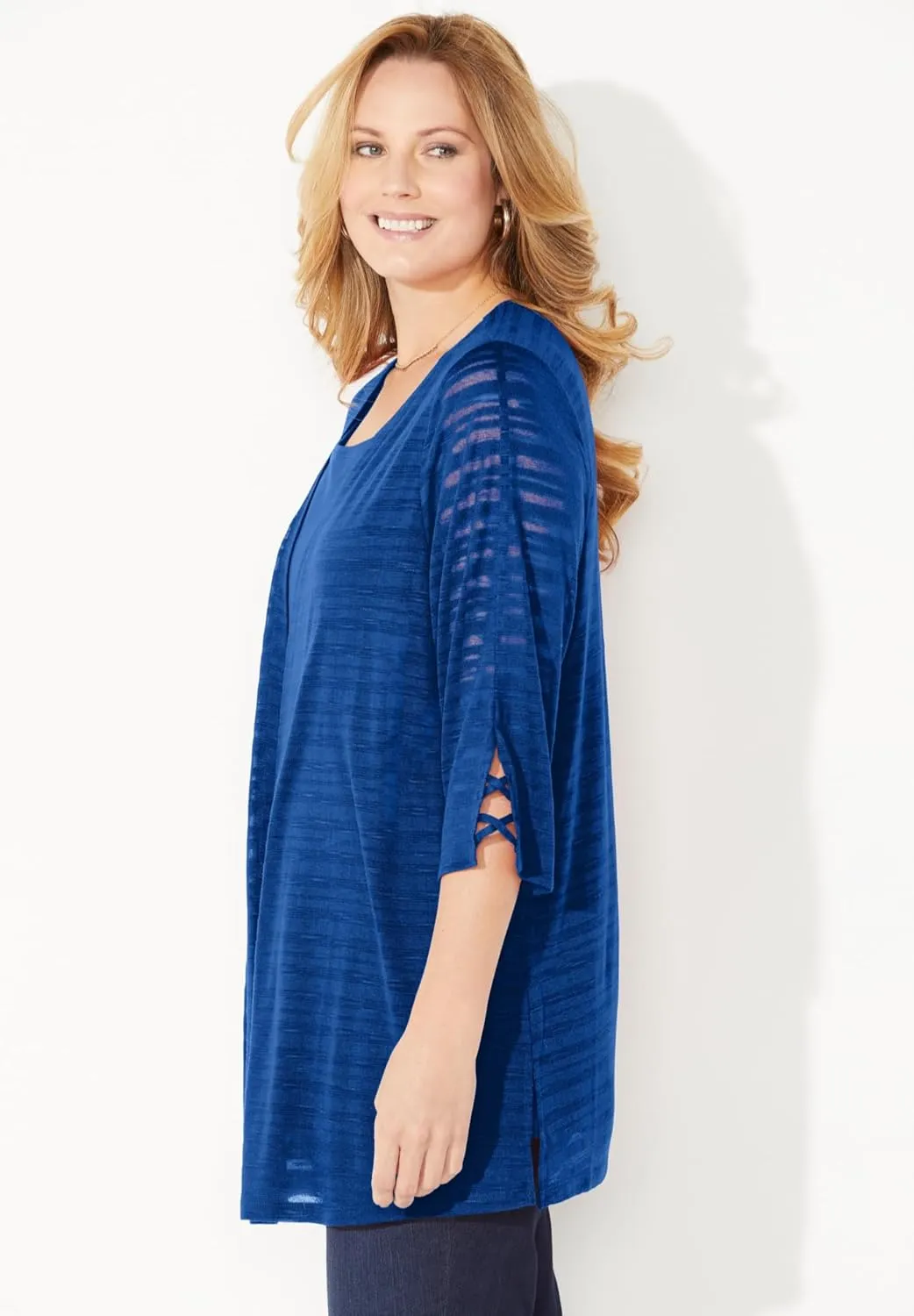 Catherines Women's Plus Size Shadow Stripe Cardigan