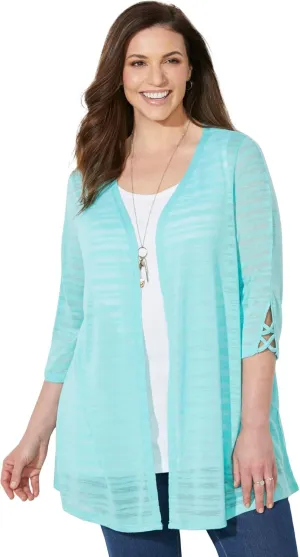 Catherines Women's Plus Size Shadow Stripe Cardigan