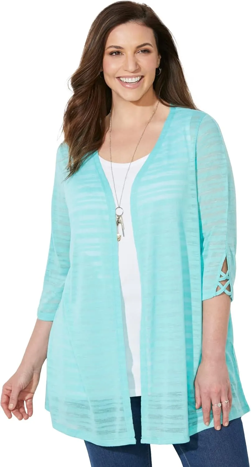 Catherines Women's Plus Size Shadow Stripe Cardigan