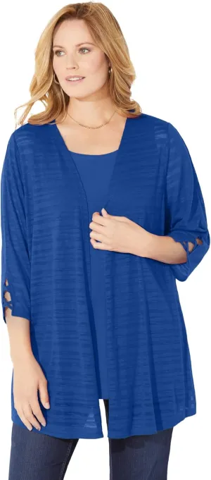 Catherines Women's Plus Size Shadow Stripe Cardigan