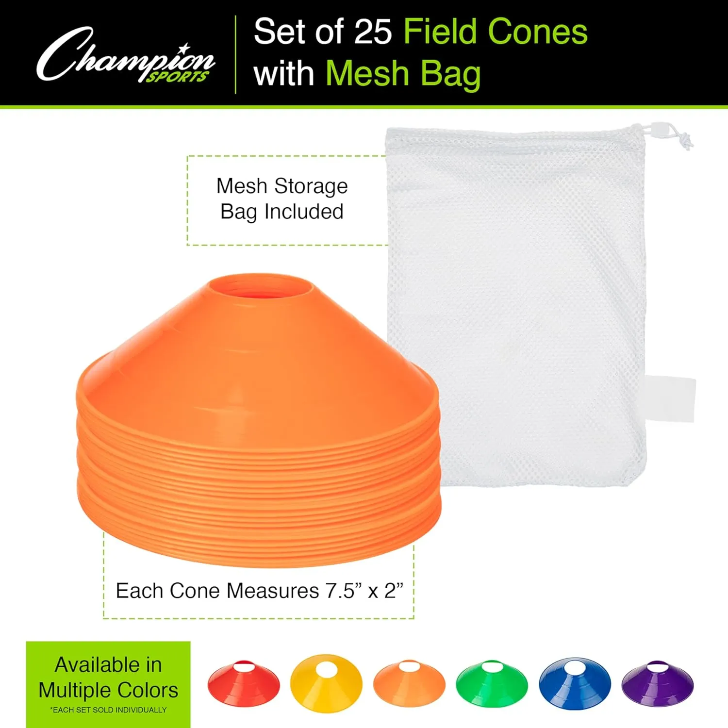 Champion Sports 7.5" Diameter Flexible Saucer Field Cone for Athletics and Social Distancing - Multiple Styles