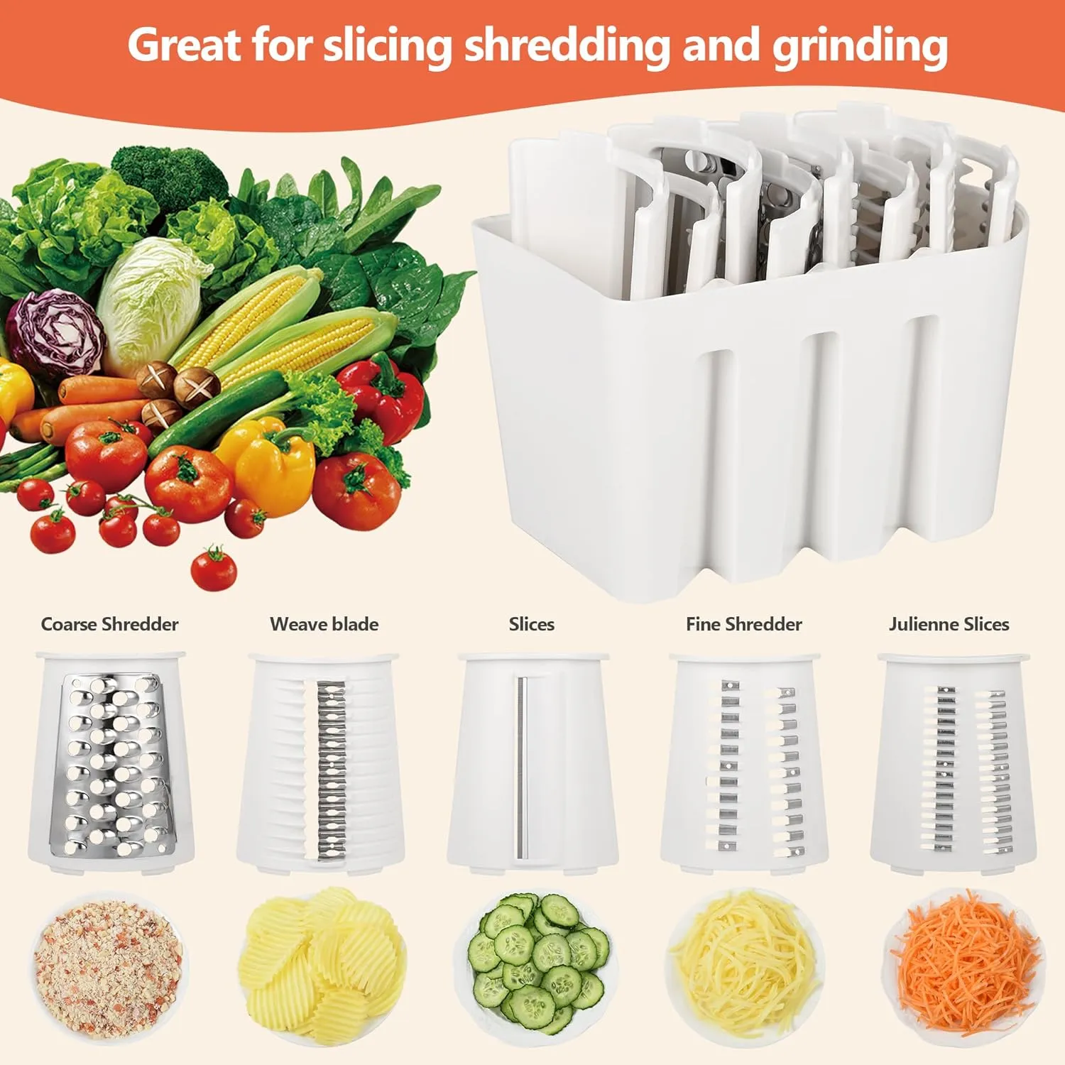 Cheese Grater With Hand Crank Countertop For Kitchen,Grater Shredder With Handle For Kitchen Rotating,Vegetable Slicer,Nuts Grinder Cheese Shredder with Clean Brush(5 Blades White Color)