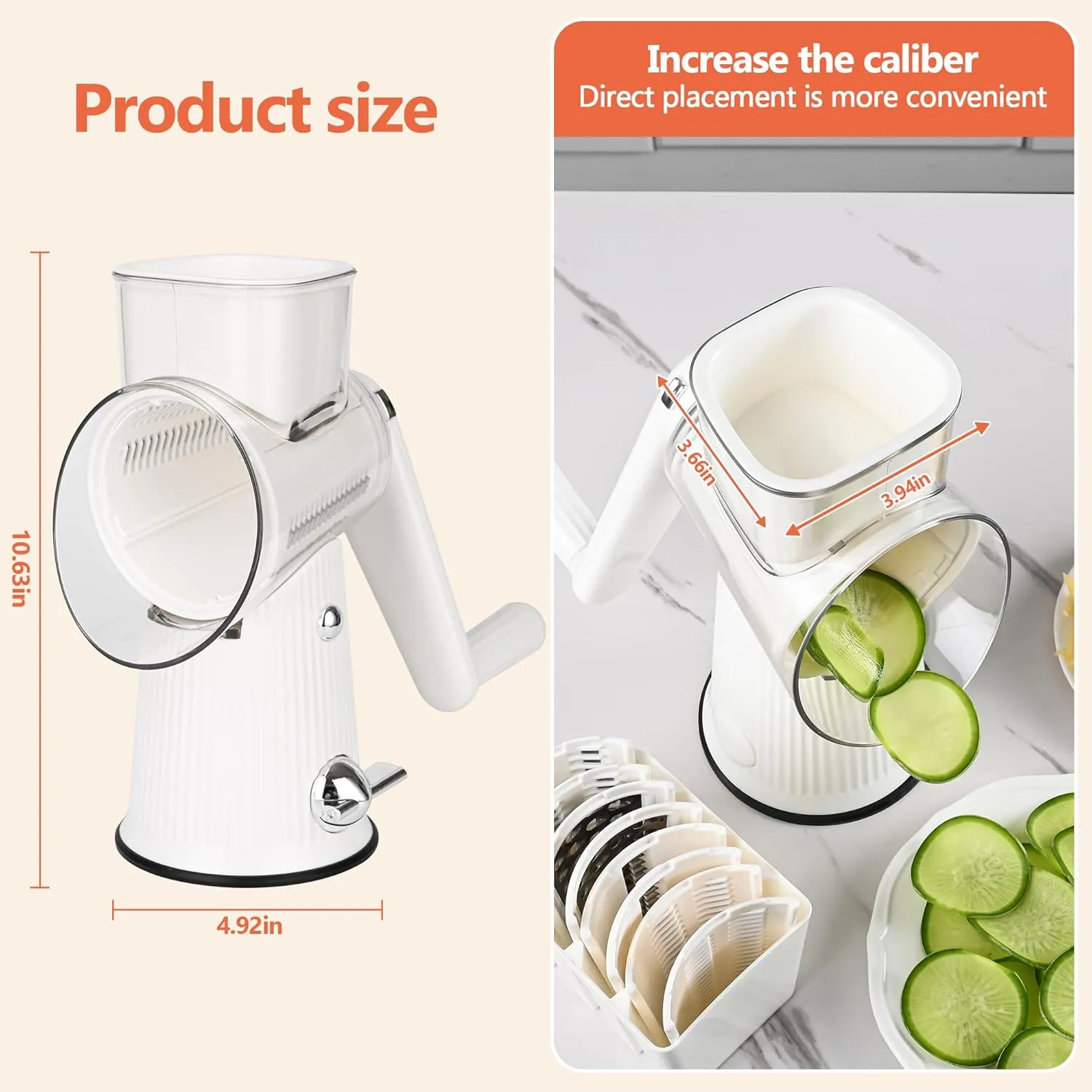 Cheese Grater With Hand Crank Countertop For Kitchen,Grater Shredder With Handle For Kitchen Rotating,Vegetable Slicer,Nuts Grinder Cheese Shredder with Clean Brush(5 Blades White Color)