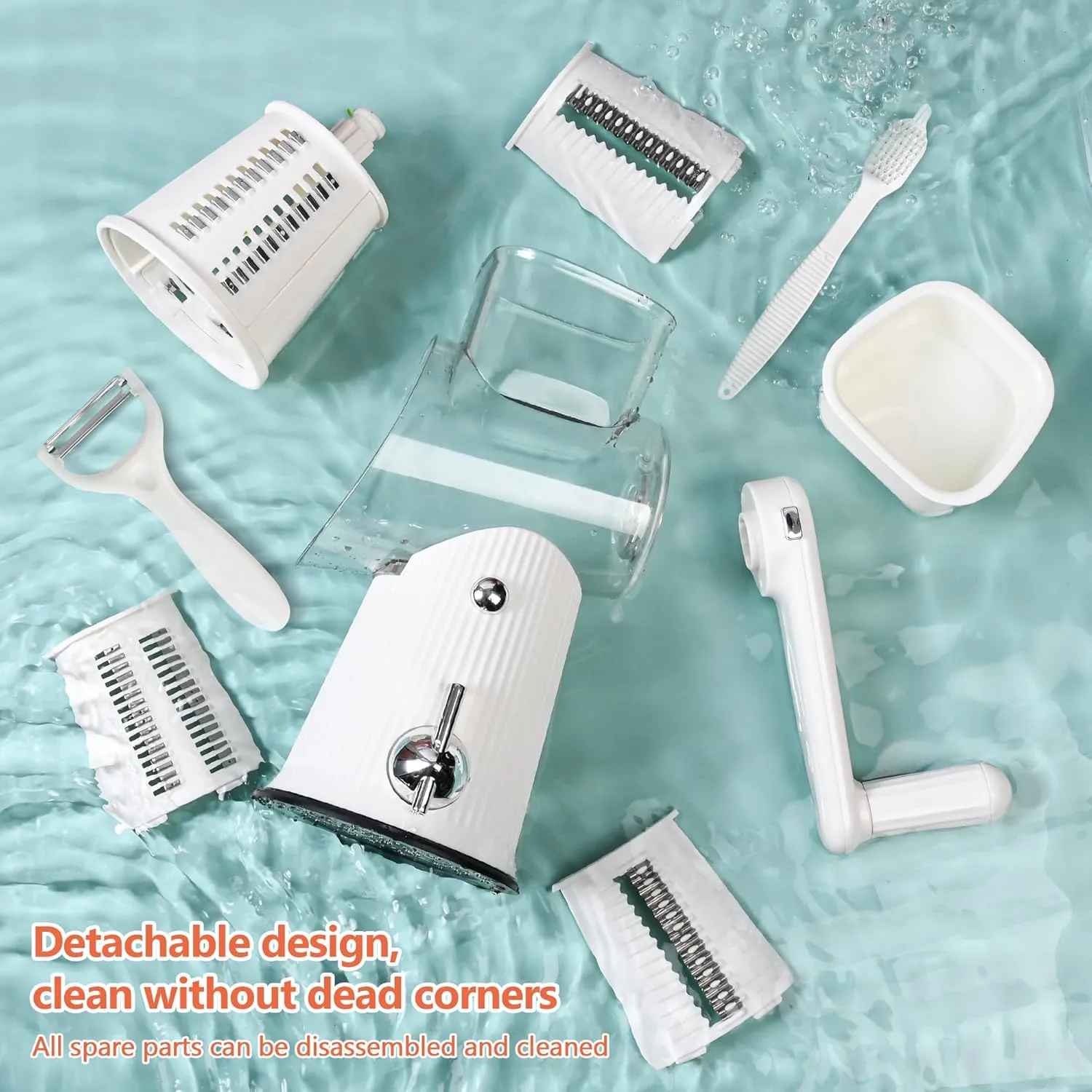 Cheese Grater With Hand Crank Countertop For Kitchen,Grater Shredder With Handle For Kitchen Rotating,Vegetable Slicer,Nuts Grinder Cheese Shredder with Clean Brush(5 Blades White Color)