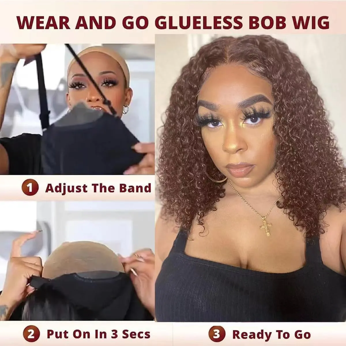Chocolate Brown Bob Wig Human Hair Glueless Wigs Human Hair Pre Plucked 4# Curly Wig Human Hair Bob Wigs For Black Women Wear And Go Glueless Wig Bob Deep Wave 14Inch Closure Bob Wigs