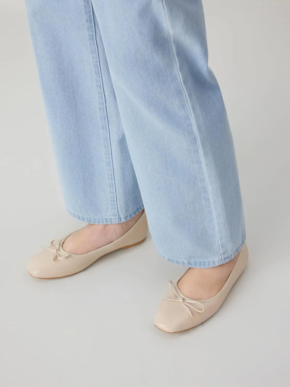 CIDER Bow Decor Square Toe Ballet Mary Jane Flats