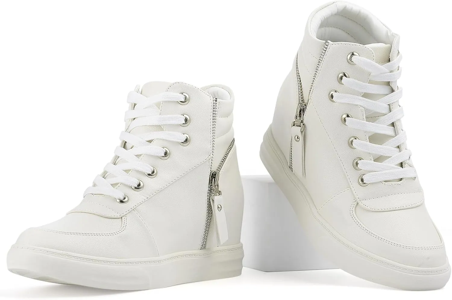 Ckrola Womens Fashion Platform Shoes Hidden Wedge Heel High Top Sneakers for Women Platform Boots Working Shoes Women