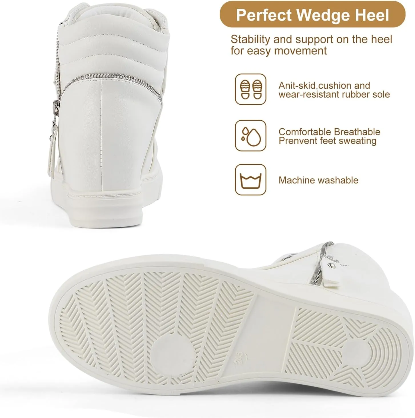 Ckrola Womens Fashion Platform Shoes Hidden Wedge Heel High Top Sneakers for Women Platform Boots Working Shoes Women