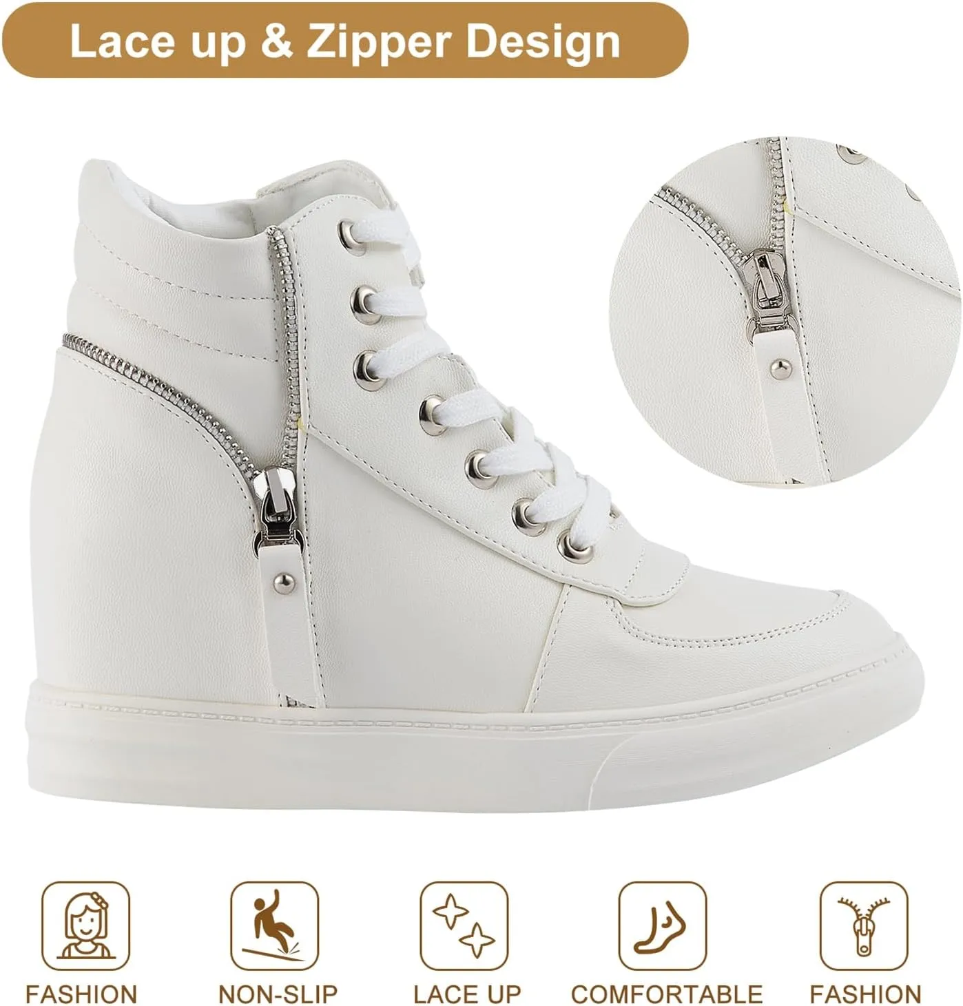 Ckrola Womens Fashion Platform Shoes Hidden Wedge Heel High Top Sneakers for Women Platform Boots Working Shoes Women
