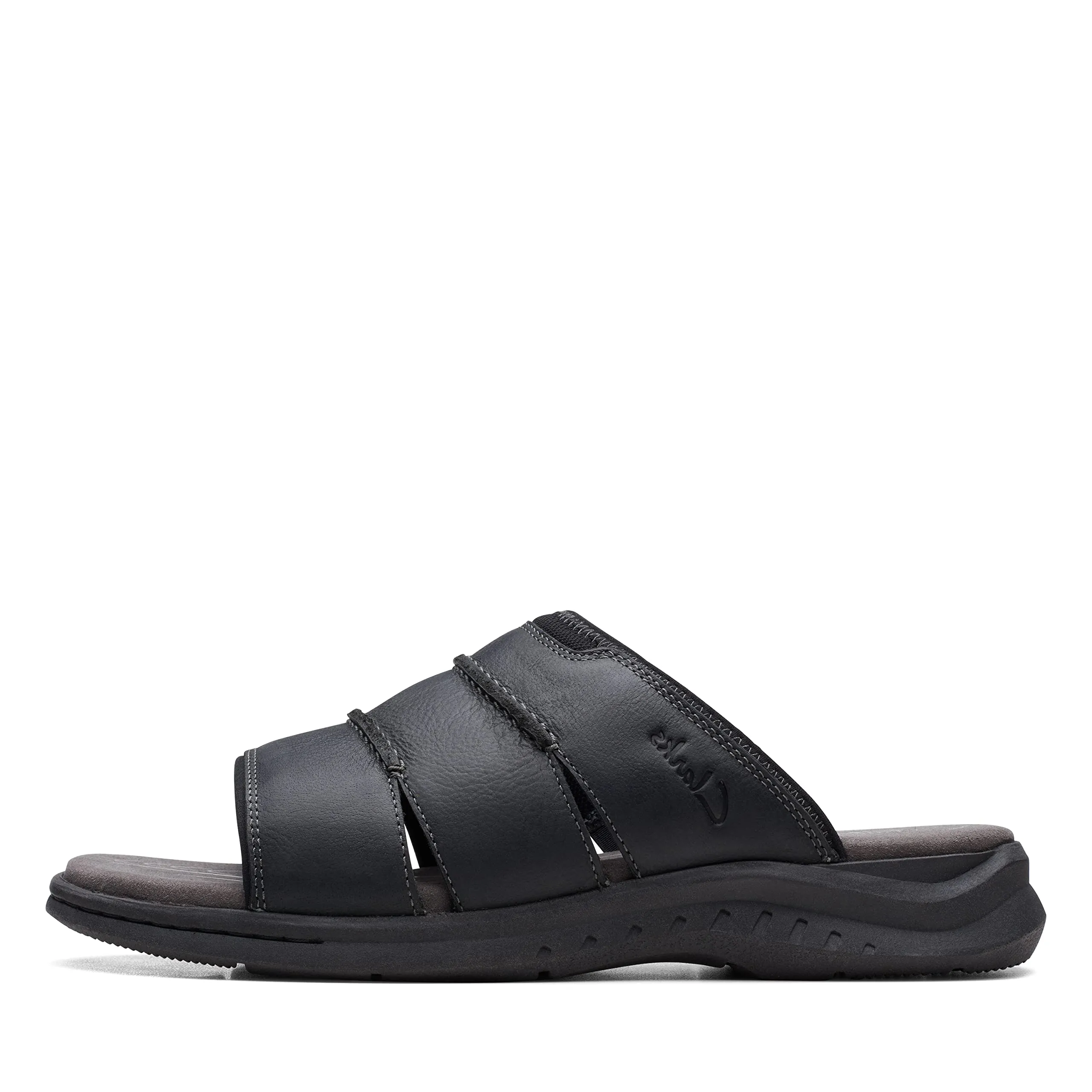 Clarks Men's Walkford Easy Flat Sandal, Black Tumbled Leather, 8.5