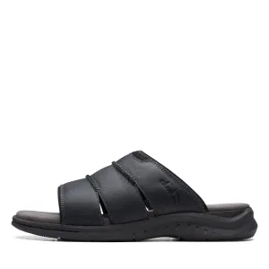 Clarks Men's Walkford Easy Flat Sandal, Black Tumbled Leather, 8.5