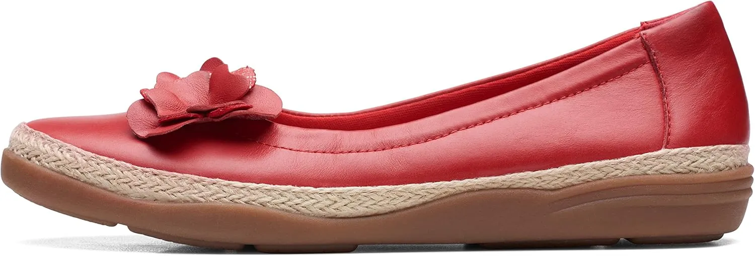 Clarks Women's Elaina Jade Ballet Flat, Cherry Red Leather, 7 Wide