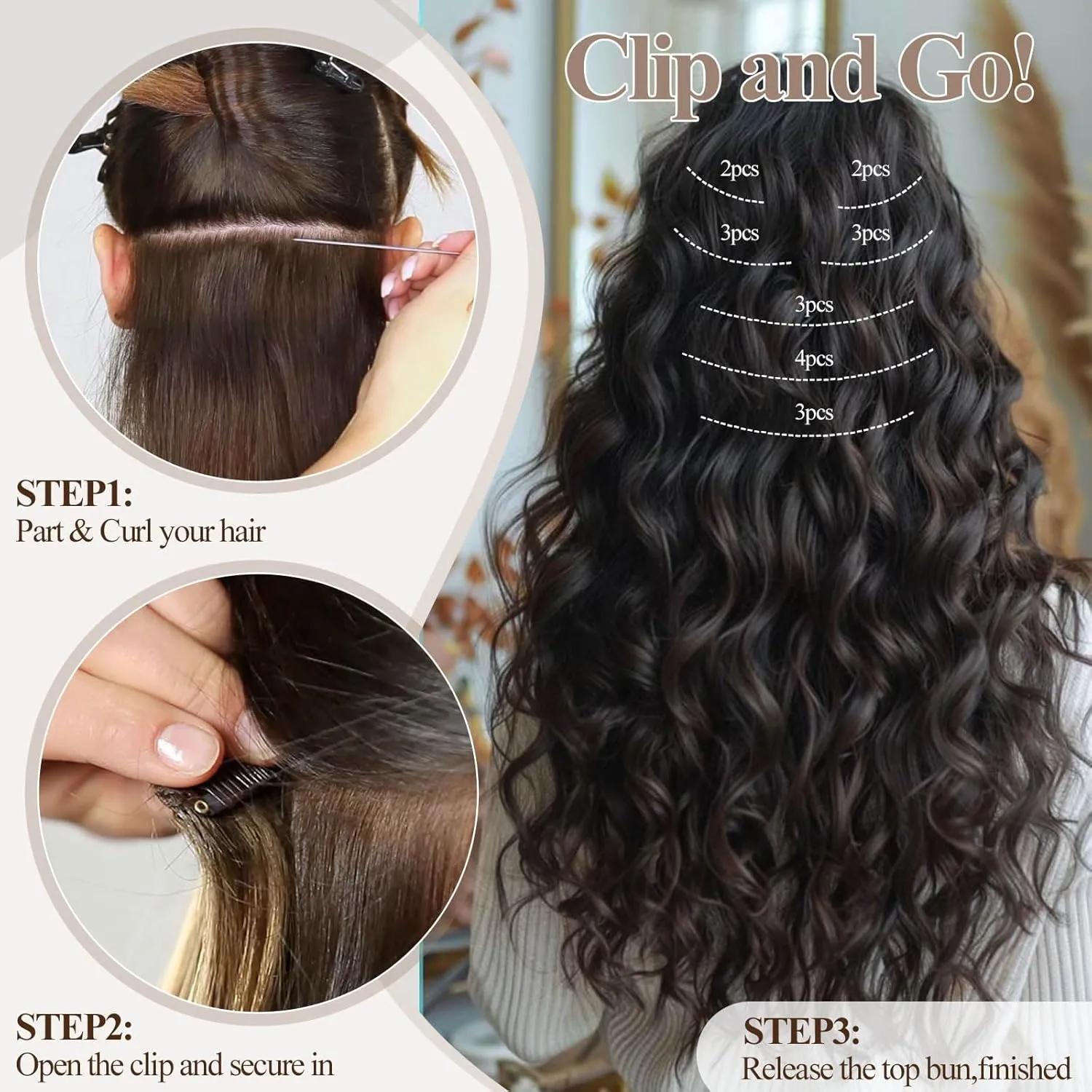 Clip in Hair Extensions Synthetic hair Clip in 140G 7Pcs/Lot Japanese Heat Resistant Fiber Hairpieces Deep Wave/Body Wave/Straight hair (Deep Wave, Bleach Blonde 613#)