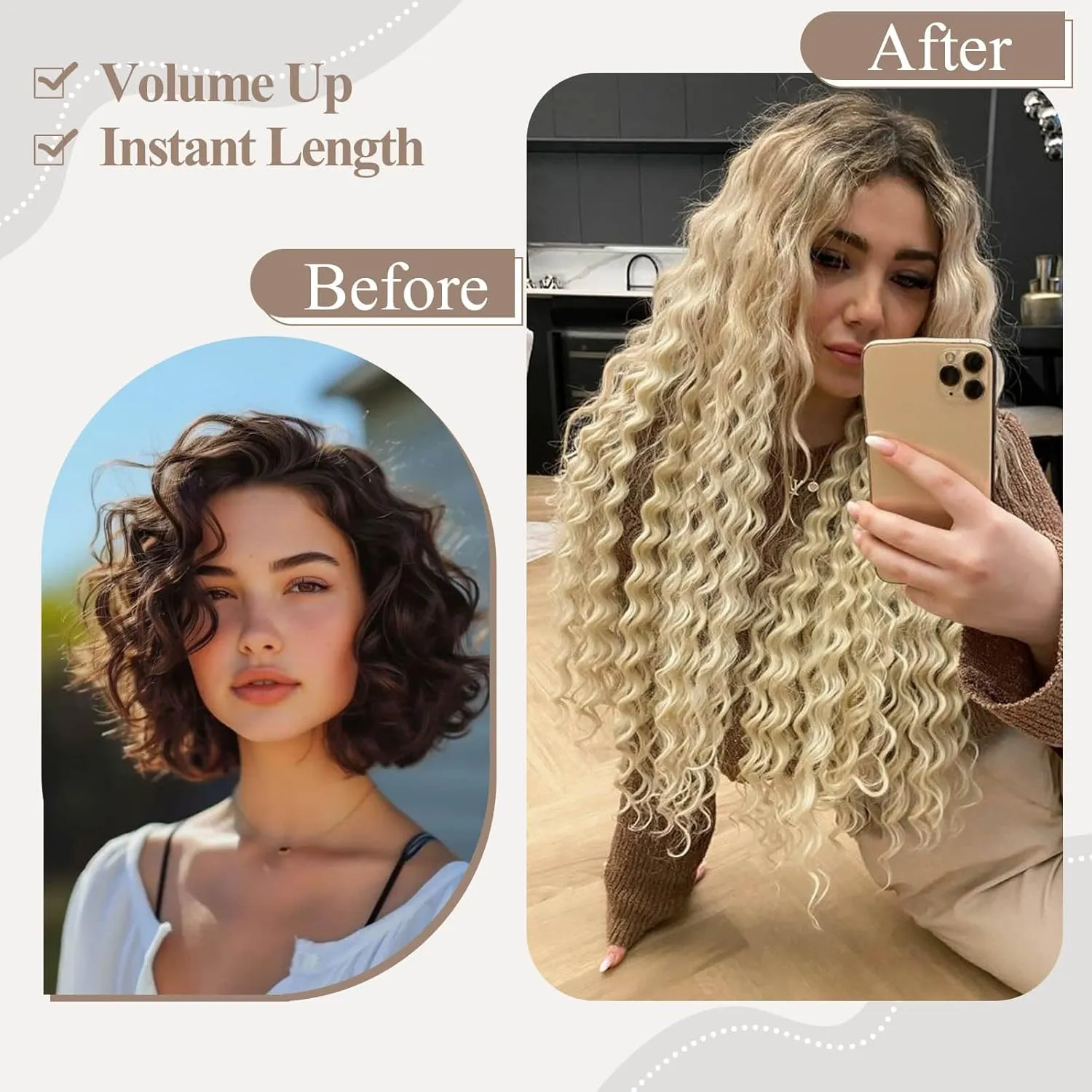 Clip in Hair Extensions Synthetic hair Clip in 140G 7Pcs/Lot Japanese Heat Resistant Fiber Hairpieces Deep Wave/Body Wave/Straight hair (Deep Wave, Bleach Blonde 613#)