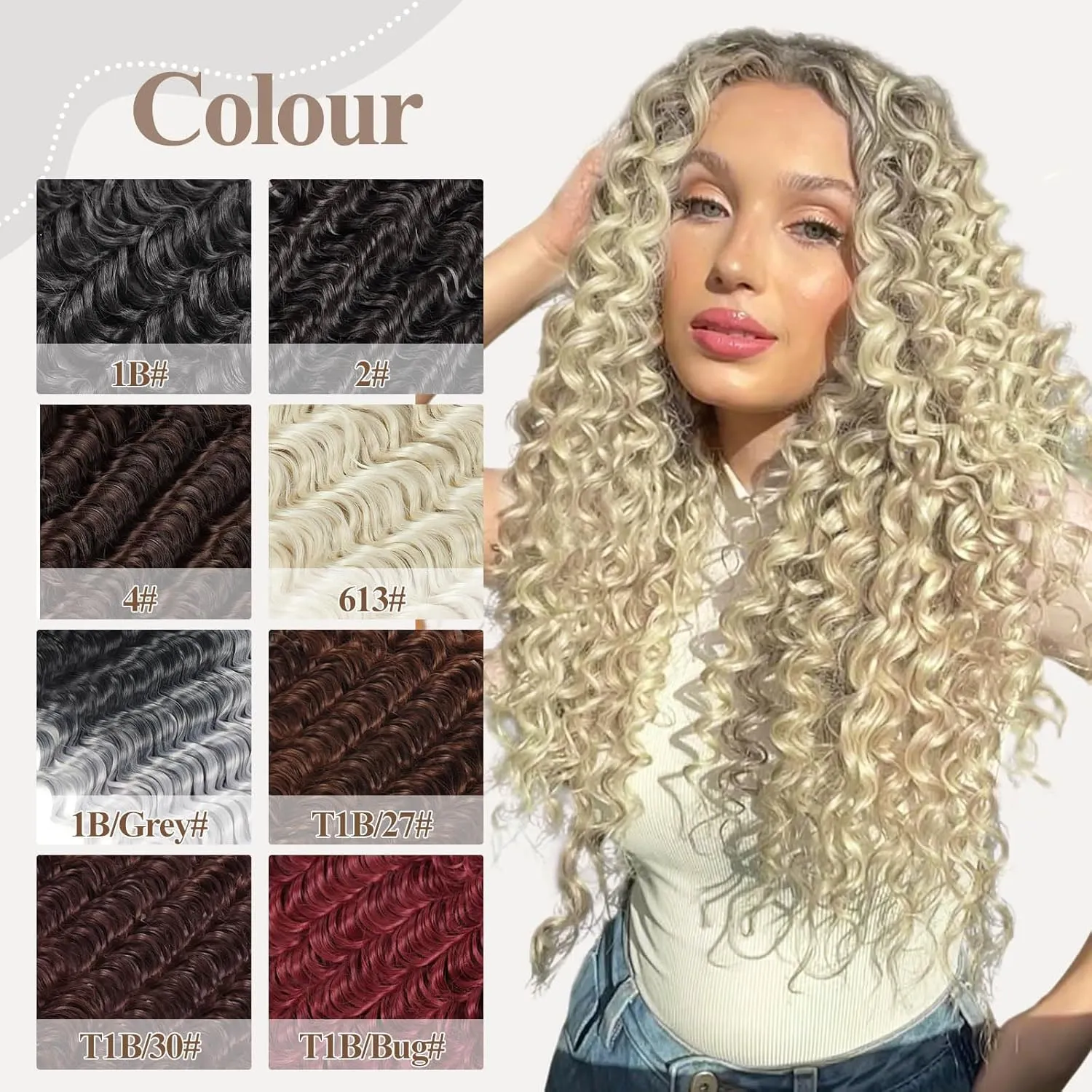 Clip in Hair Extensions Synthetic hair Clip in 140G 7Pcs/Lot Japanese Heat Resistant Fiber Hairpieces Deep Wave/Body Wave/Straight hair (Deep Wave, Bleach Blonde 613#)