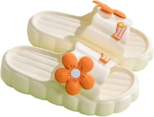Cloud Slides for Women Cute Pink Flower Thick Sandals Bathroom Open To Slides Non-Slip Lightweight Summer Outdoor