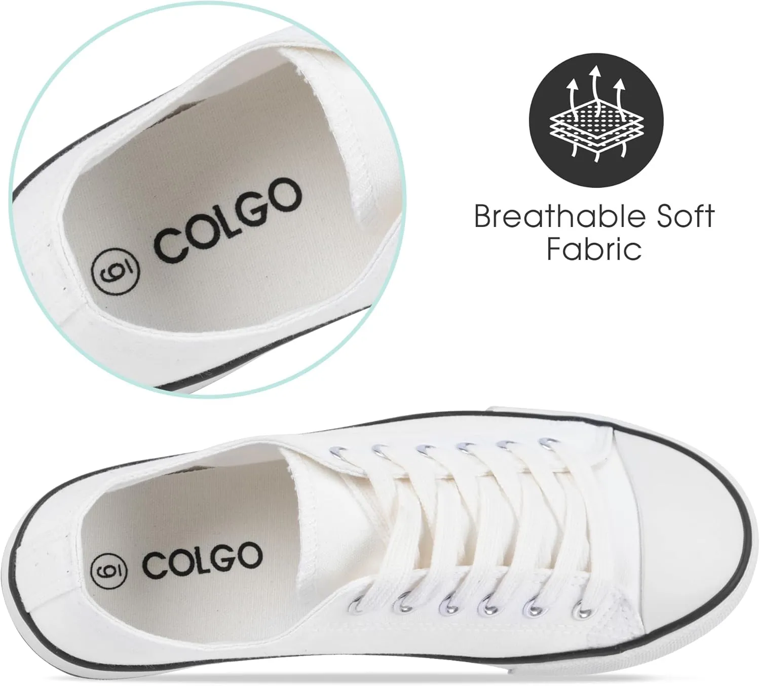 Colgo Women's Canvas Shoes, Lace-Up Low-Top Comfortable Breathable Sneakers for Women, Non-Slip Fashion Flats
