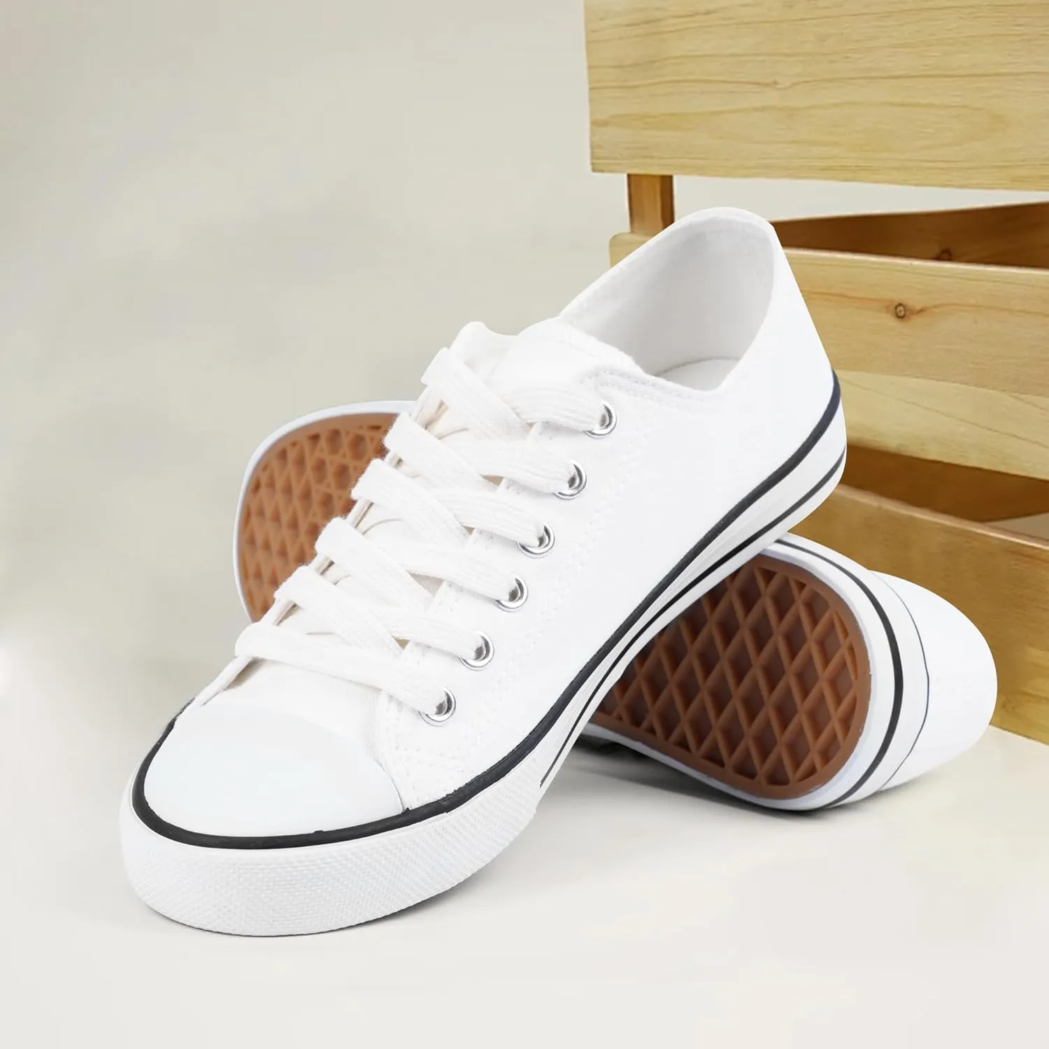 Colgo Women's Canvas Shoes, Lace-Up Low-Top Comfortable Breathable Sneakers for Women, Non-Slip Fashion Flats