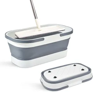 Collapsible Mop Bucket with Handle - 12L/3.17 Gallon Small Foldable Bucket with Wheels for House Cleaning/Car Washing/Camping Portable Rectangular Handy Basket Plastic Bucket for Cleaning Mop (Grey)