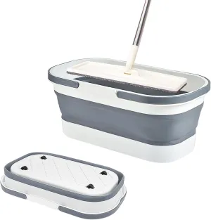 Collapsible Plastic Mop Bucket - 12L(3.17 Gallon) Window Washing Bucket with Wheels Foldable Mop Buckets Water Pail for House Car Cleaning Camping (Grey)