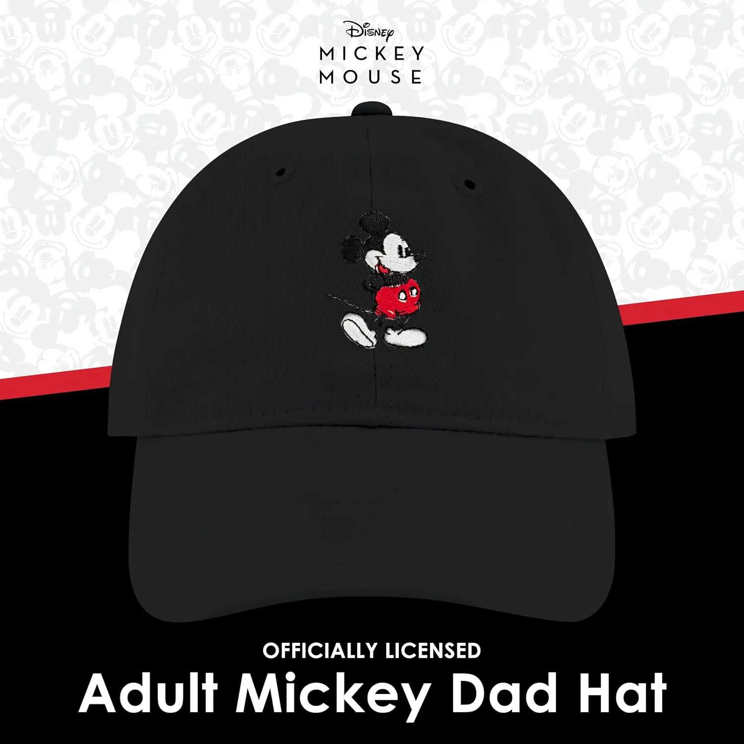 Concept One Disney Mickey Mouse Embroidered Cotton Adjustable Dad Hat with Curved Brim