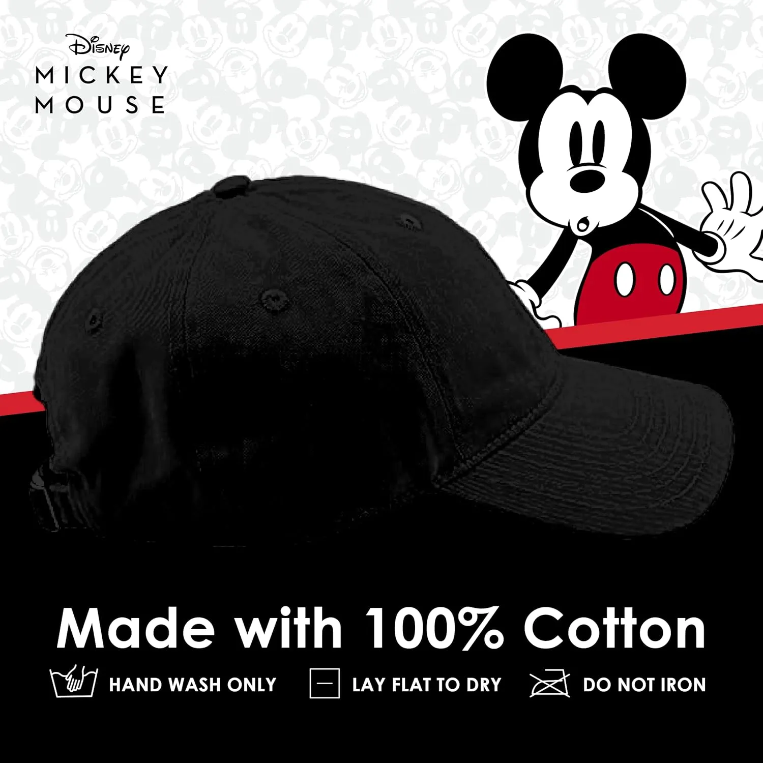Concept One Disney Mickey Mouse Embroidered Cotton Adjustable Dad Hat with Curved Brim