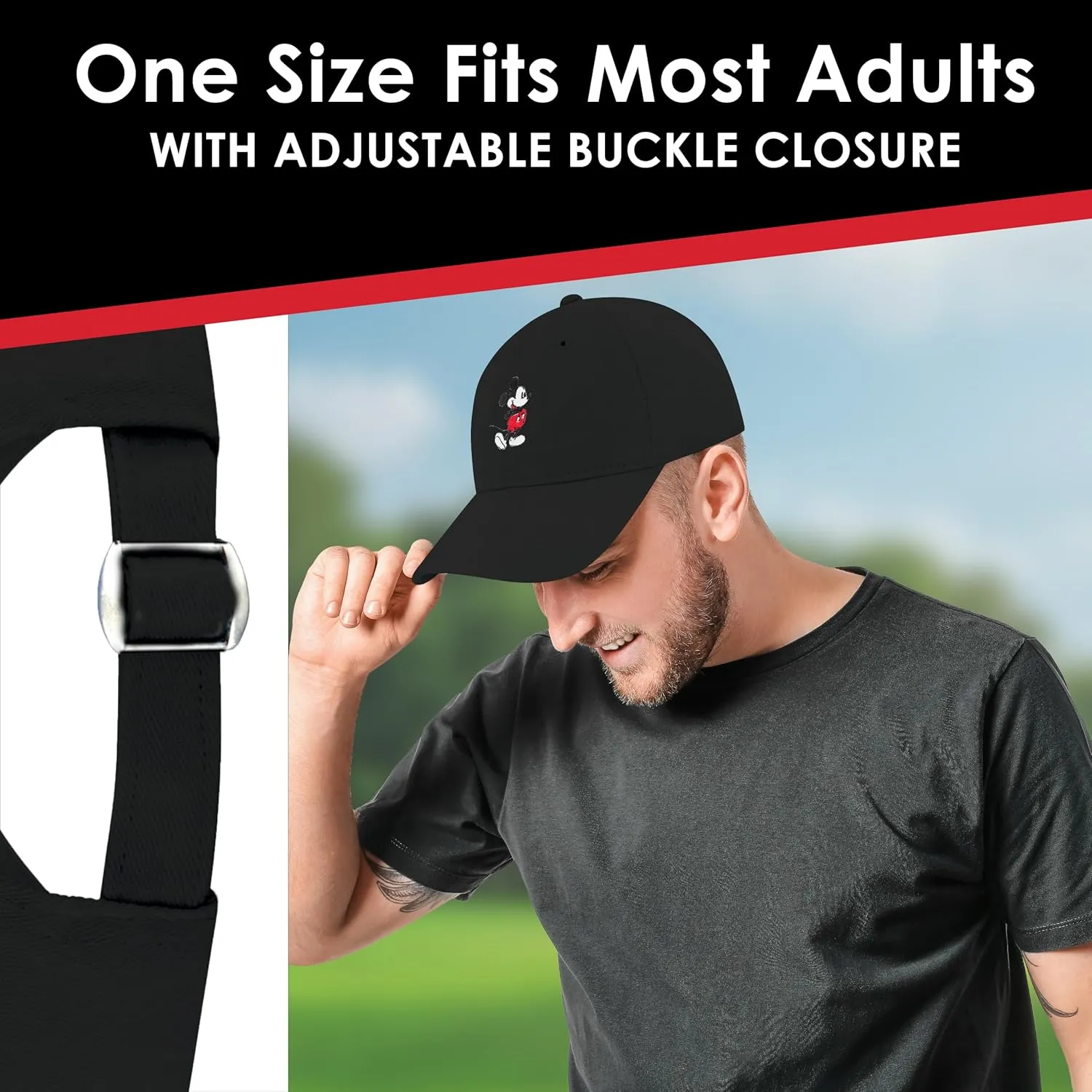 Concept One Disney Mickey Mouse Embroidered Cotton Adjustable Dad Hat with Curved Brim