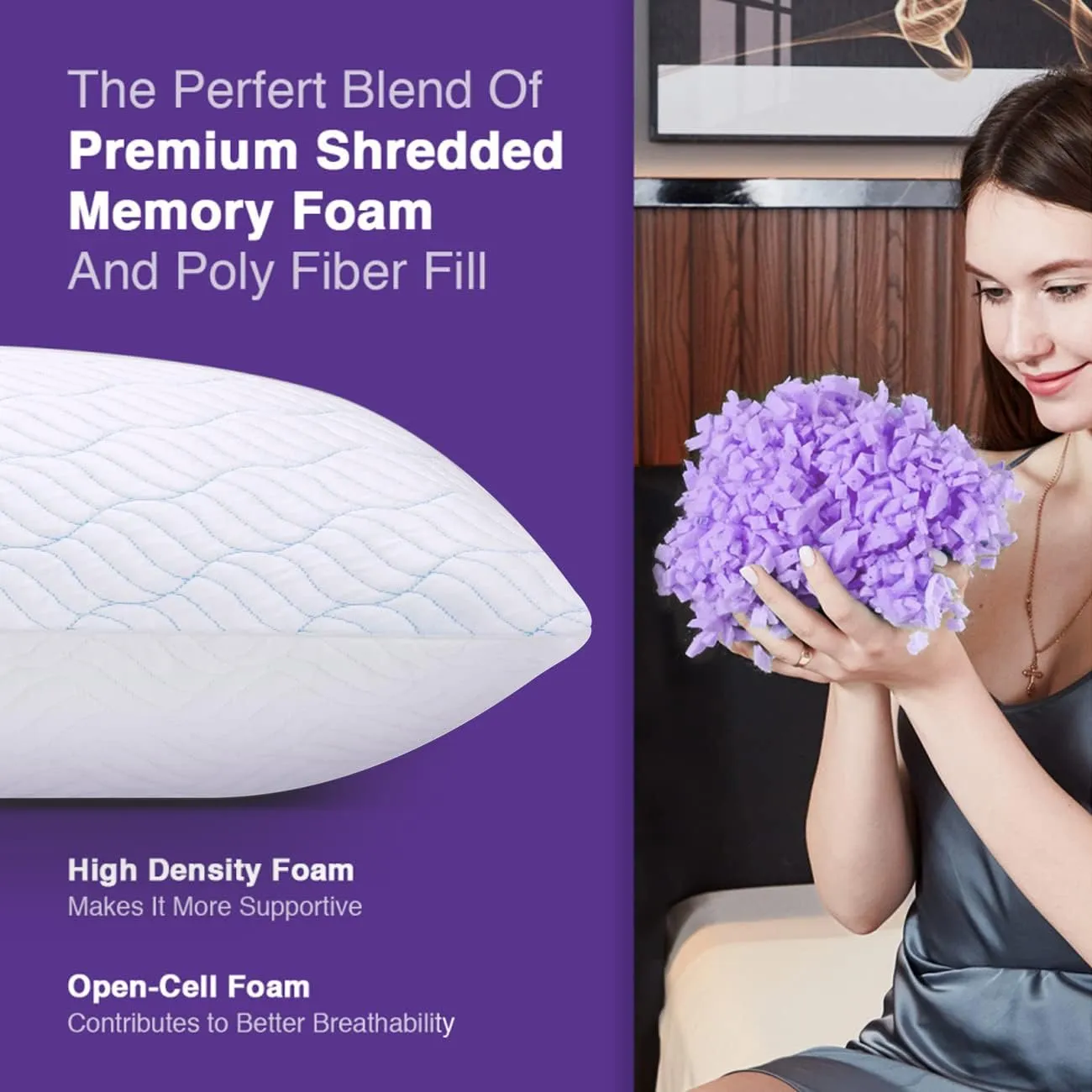 Cooling Pillows Queen Size Set of 2, Memory Foam Pillows with Zipper, Adjustable Firmness for Sleeping Cool Cold Pillow to Hot, Side, Back and Stomach Sleepers, 2 Pack, 20x30