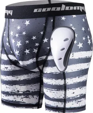 COOLOMG Mens Compression Shorts with Cup Athletic Sliding Underwear for Baseball Football MMA Lacrosse Field Hockey