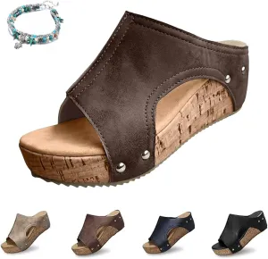 Cork Wedges & Platform Slides, Womens Comfy Wedge Orthopedic Sandals Summer Platform Cork Wedges