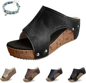 Cork Wedges & Platform Slides, Womens Comfy Wedge Orthopedic Sandals Summer Platform Cork Wedges