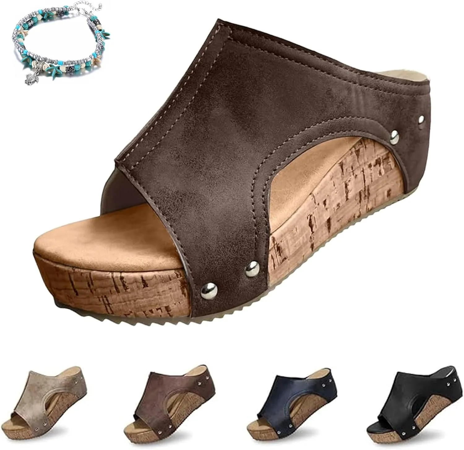 Cork Wedges & Platform Slides, Womens Comfy Wedge Orthopedic Sandals Summer Platform Cork Wedges