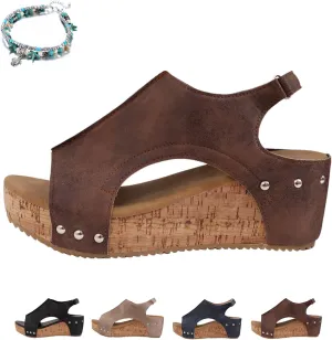 Cork Wedges & Platform Slides, Womens Comfy Wedge Orthopedic Sandals Summer Platform Cork Wedges