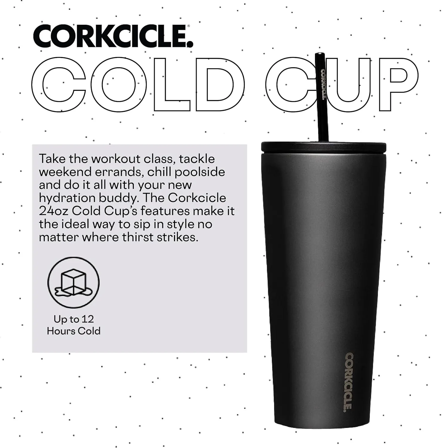 Corkcicle Cold Cup Insulated Tumbler with Lid and Straw, Ceramic Slate, 24 oz – Reusable Water Bottle Keeps Beverages Cold for 12hrs, Hot 5hrs – Cupholder Friendly Tumbler, Lid for Flexible Sipping