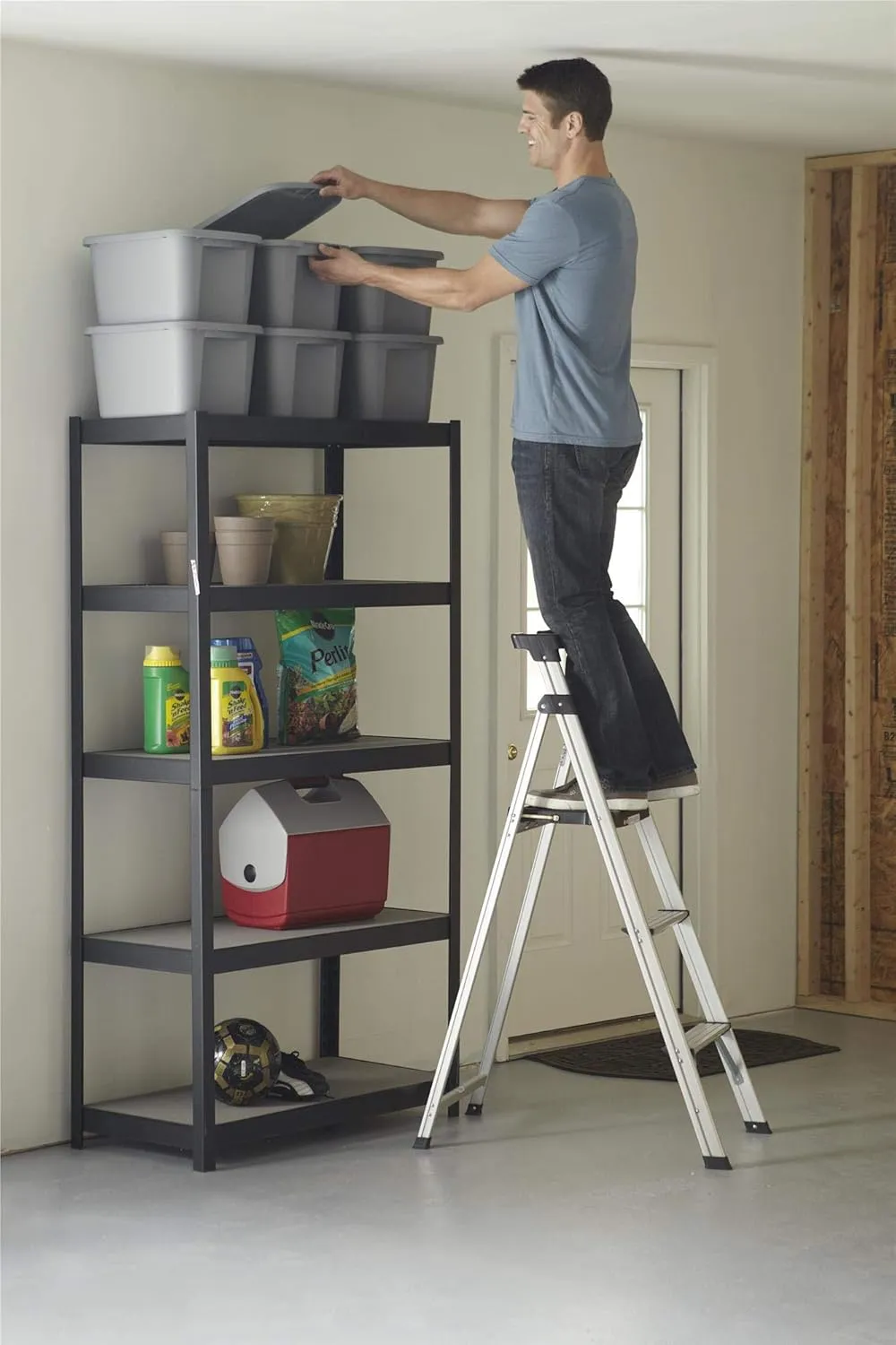 Cosco 3-Step Lightweight Aluminum Folding Step Ladder with Non-Marring Leg Tips, Slip-Resistant Platform, ANSI Rated 225 lbs, Home Furniture and Furnishings