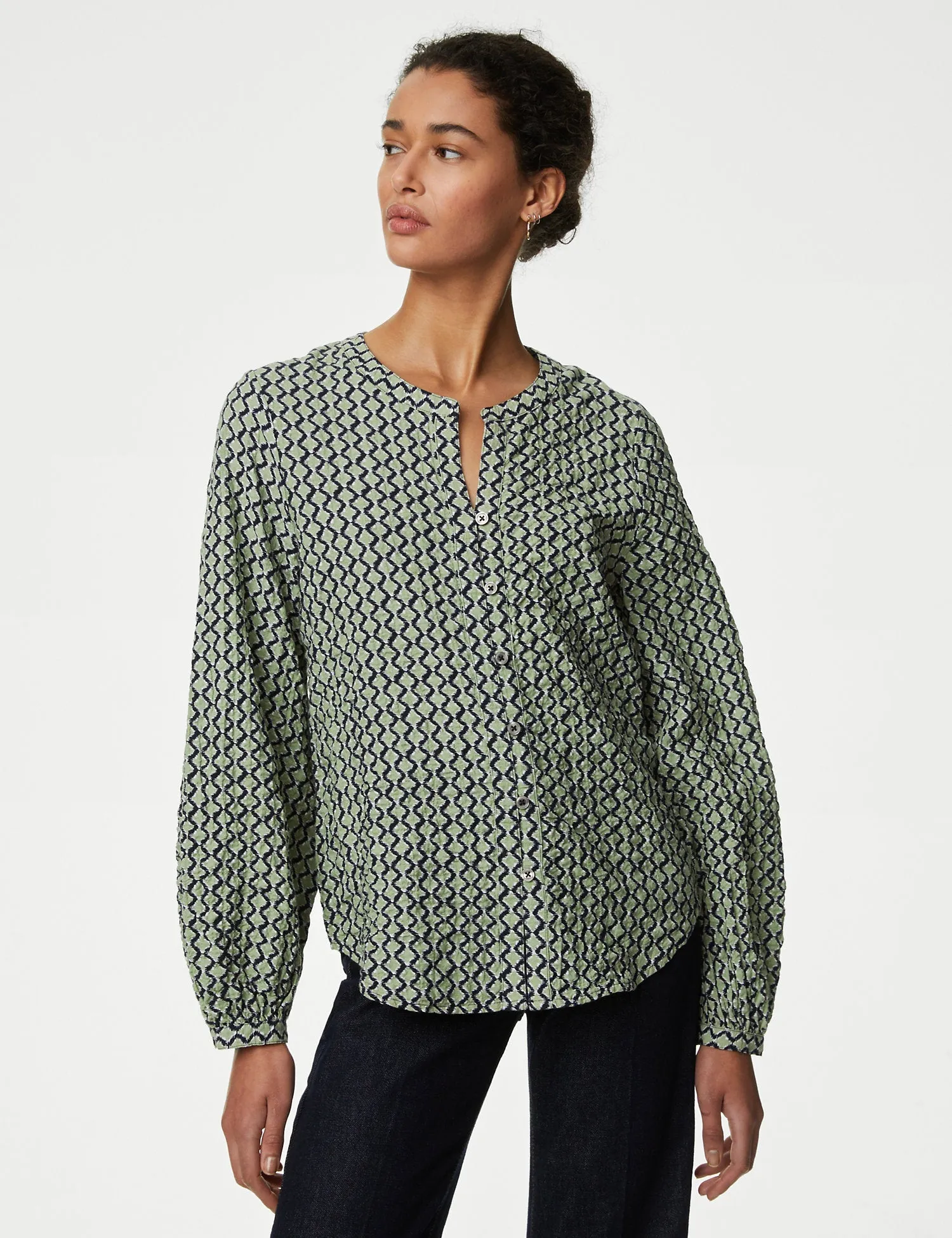 Cotton Rich Printed Textured Blouse