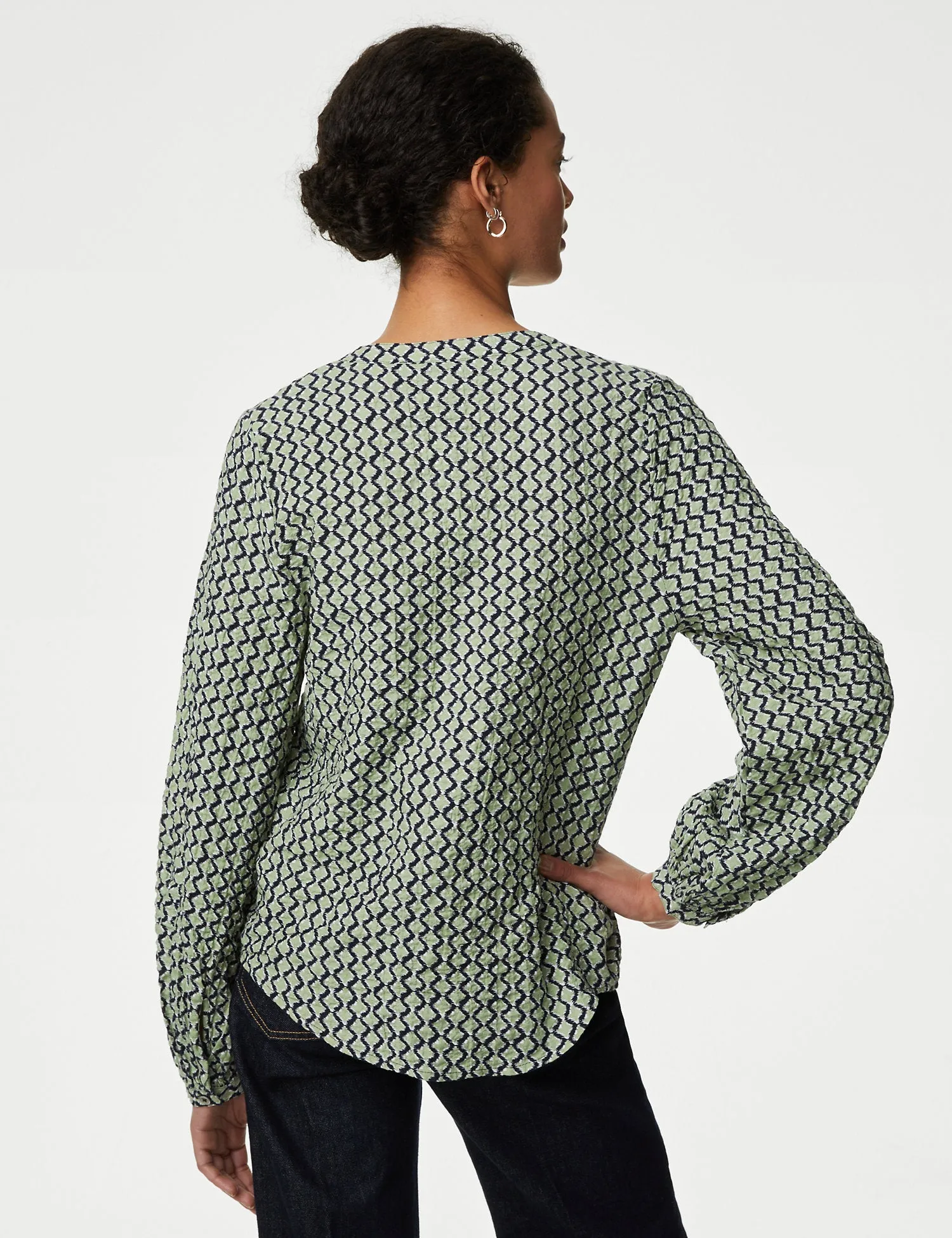 Cotton Rich Printed Textured Blouse