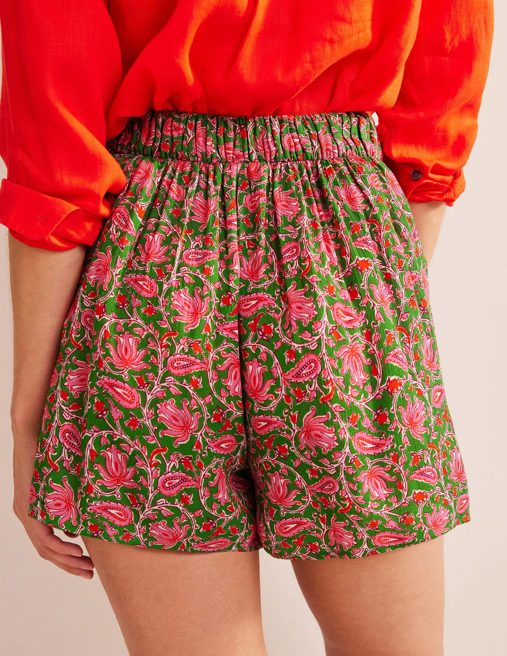 Crinkle Shorts-Lime, Botanic Vine
