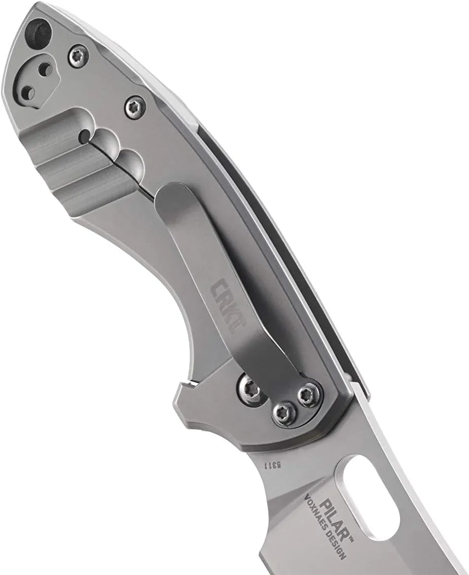 CRKT Pilar EDC Folding Pocket Knife: Compact Everyday Carry, Satin Blade with Finger Choil, Thumb Slot Open, Frame Lock Stainless Handle, Reversible Pocket Clip 5311