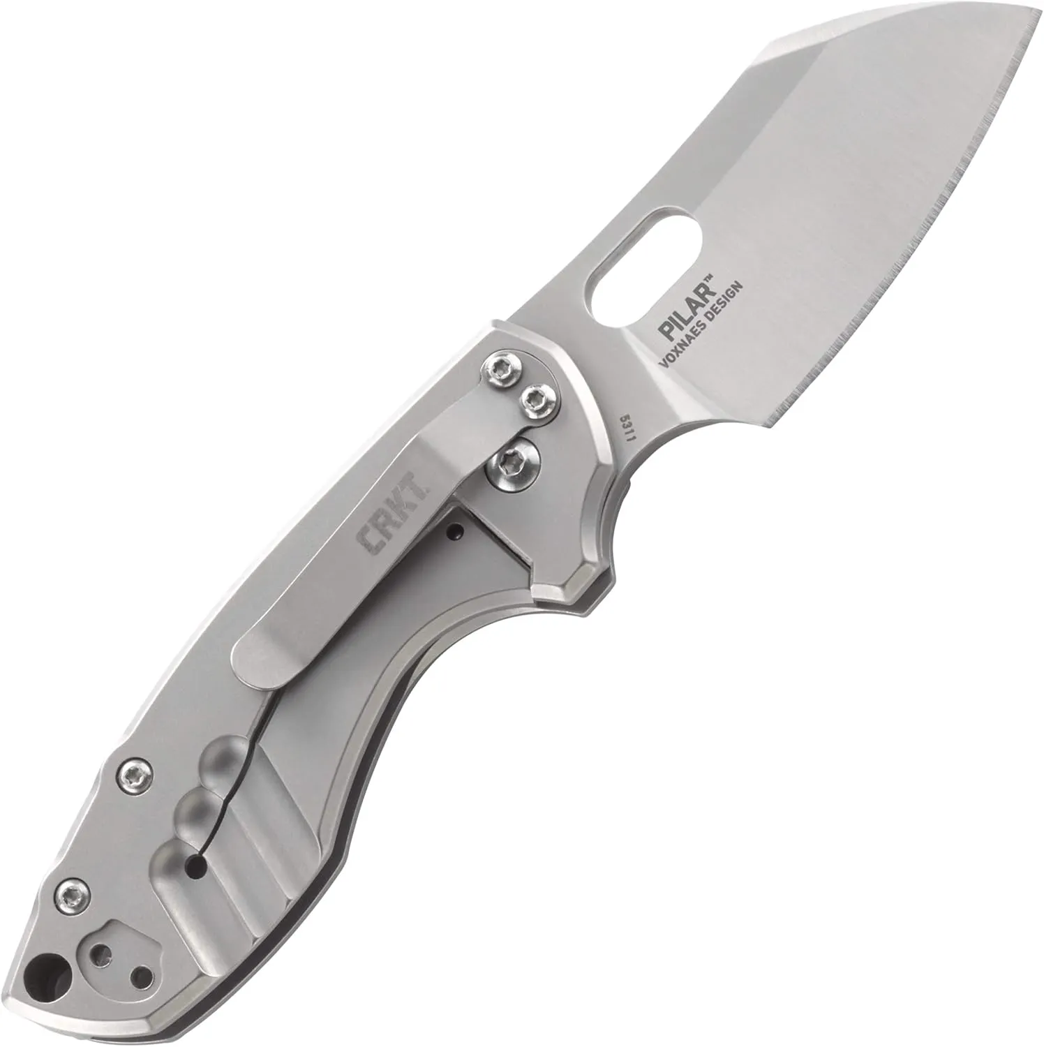 CRKT Pilar EDC Folding Pocket Knife: Compact Everyday Carry, Satin Blade with Finger Choil, Thumb Slot Open, Frame Lock Stainless Handle, Reversible Pocket Clip 5311
