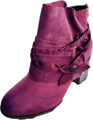 Ctreela Boho Booties Chunky Heel Shootie Retro Gypsy Ankle Boots Western Vintage Faux Suede Fringe Slip On Boot for Women