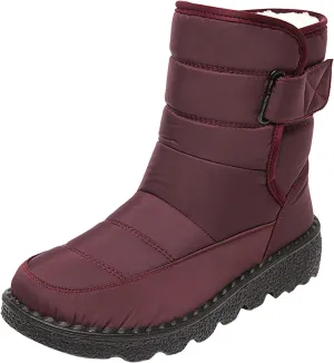 Ctreela Mid-Calf Snow Booties for Women Winter Comfort Fur Lined Waterproof Wedge Boots Non-Slip Thermal Warm Windbreak Boot