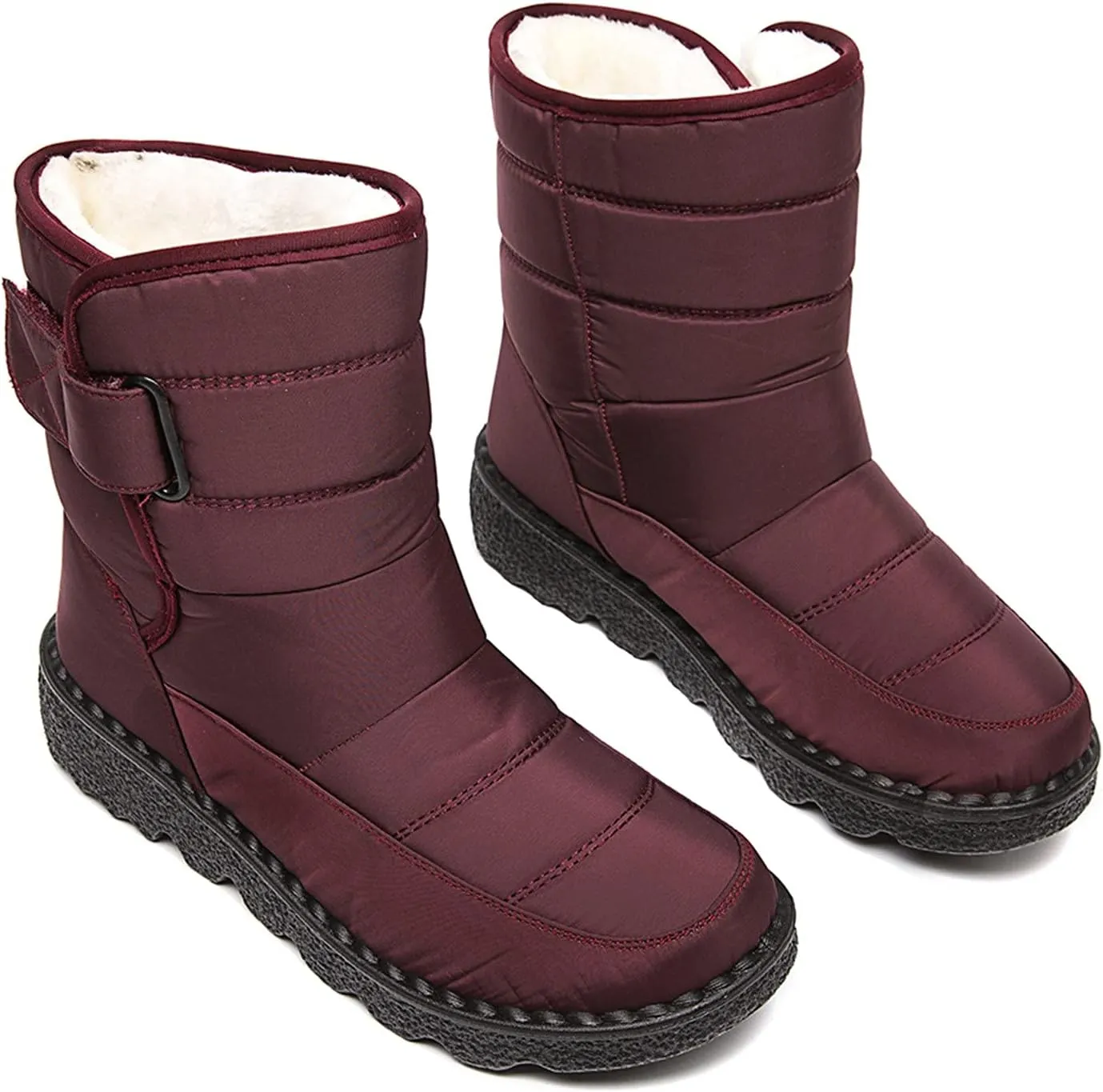 Ctreela Mid-Calf Snow Booties for Women Winter Comfort Fur Lined Waterproof Wedge Boots Non-Slip Thermal Warm Windbreak Boot